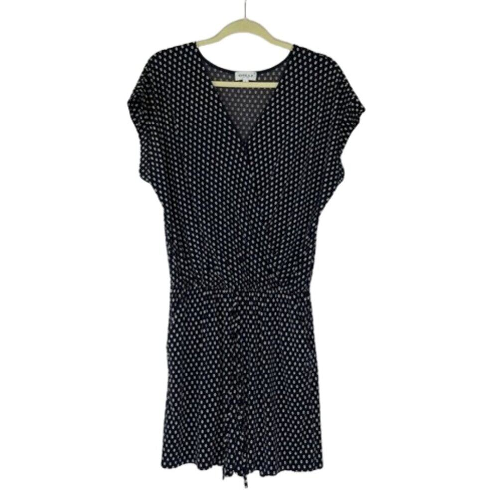 Gilli Surplice blue and white polka dot print stretchy romper size Large